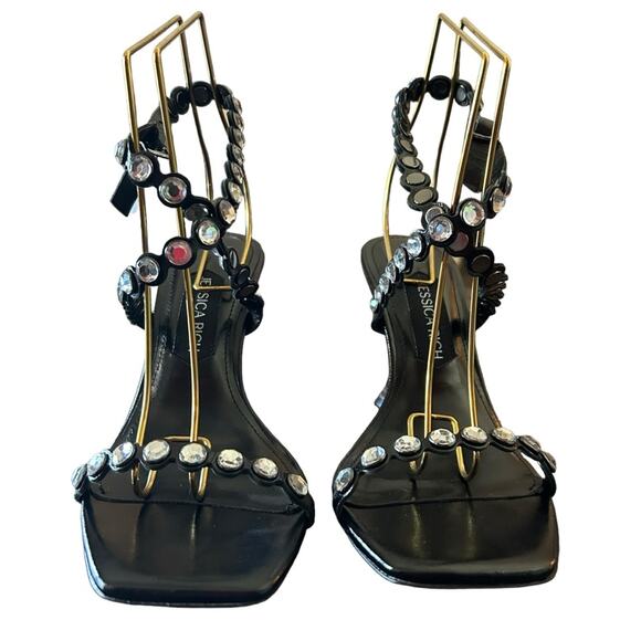 Jessica Rich Diamond Wedge Leather Strappy Embellished Heels NEW EU 38/US 8 - Picture 4 of 9